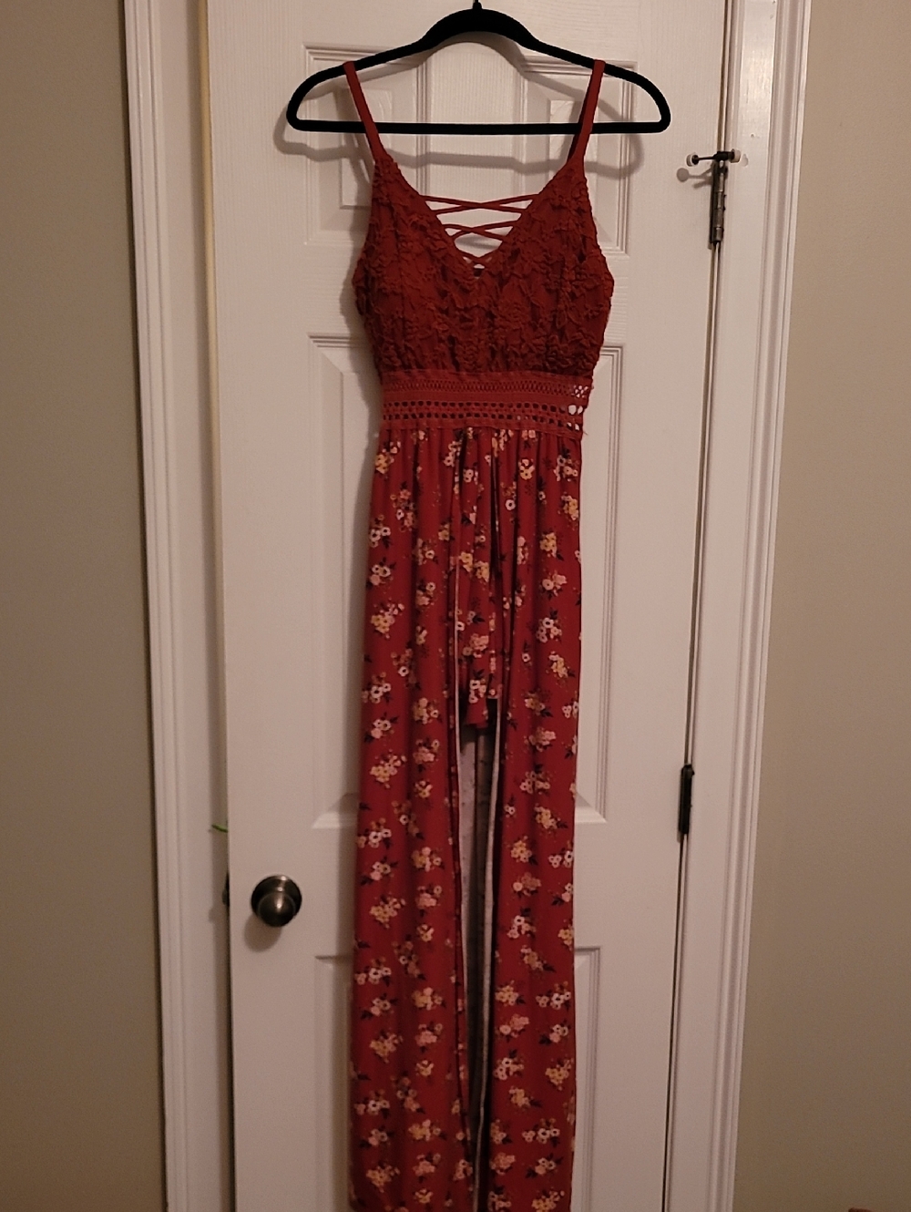 No Boundaries Rust-Red Romper Dress